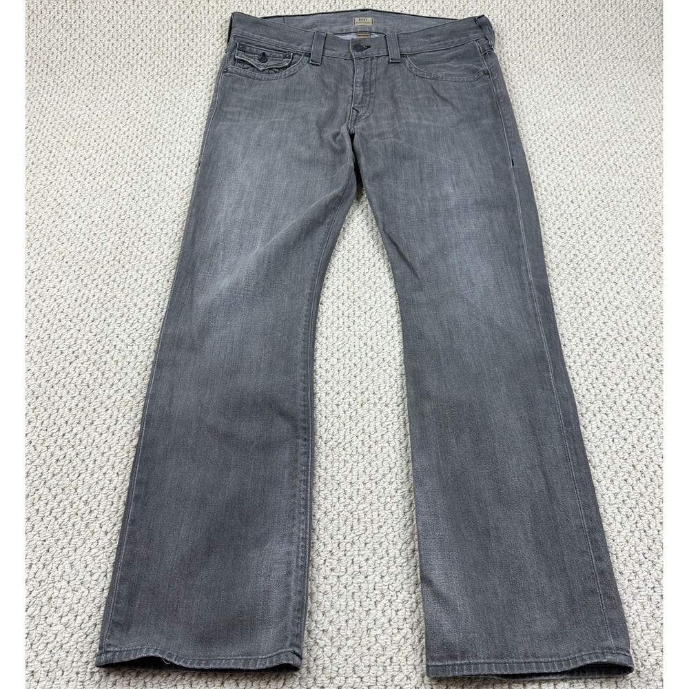 True Religion Jeans 36 (Fits 37x34) Gray Wash Ricky Relaxed Straight Flap Pocket